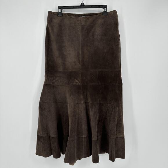 Peck & Peck Dresses & Skirts - Peck & Peck Skirt Womens 12 Brown Genuine Leather Suede Flare Midi Lined Zip